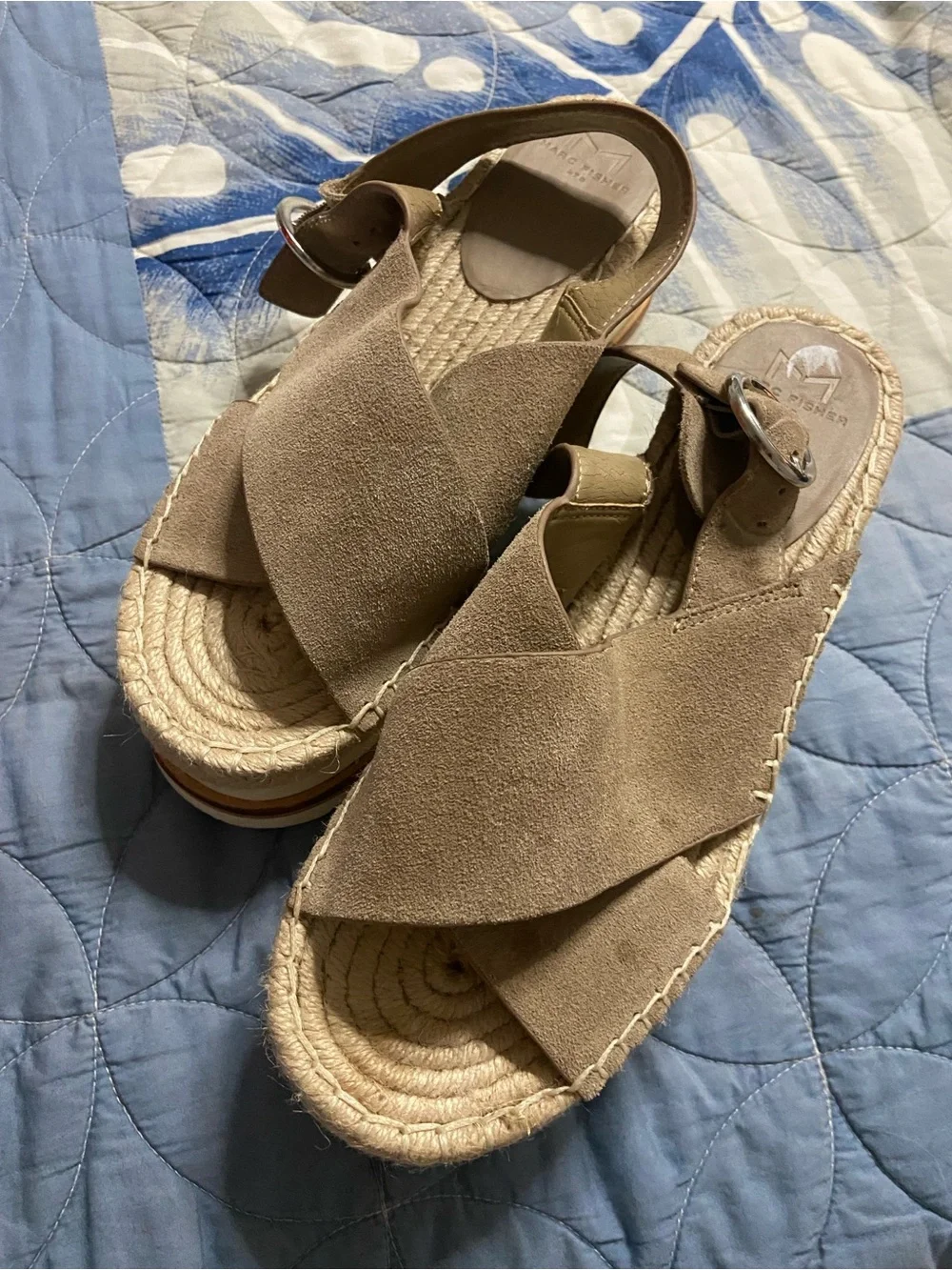 MARC FISHER Beige GANDY Crossed Strap Espadrilles Platform Sandals